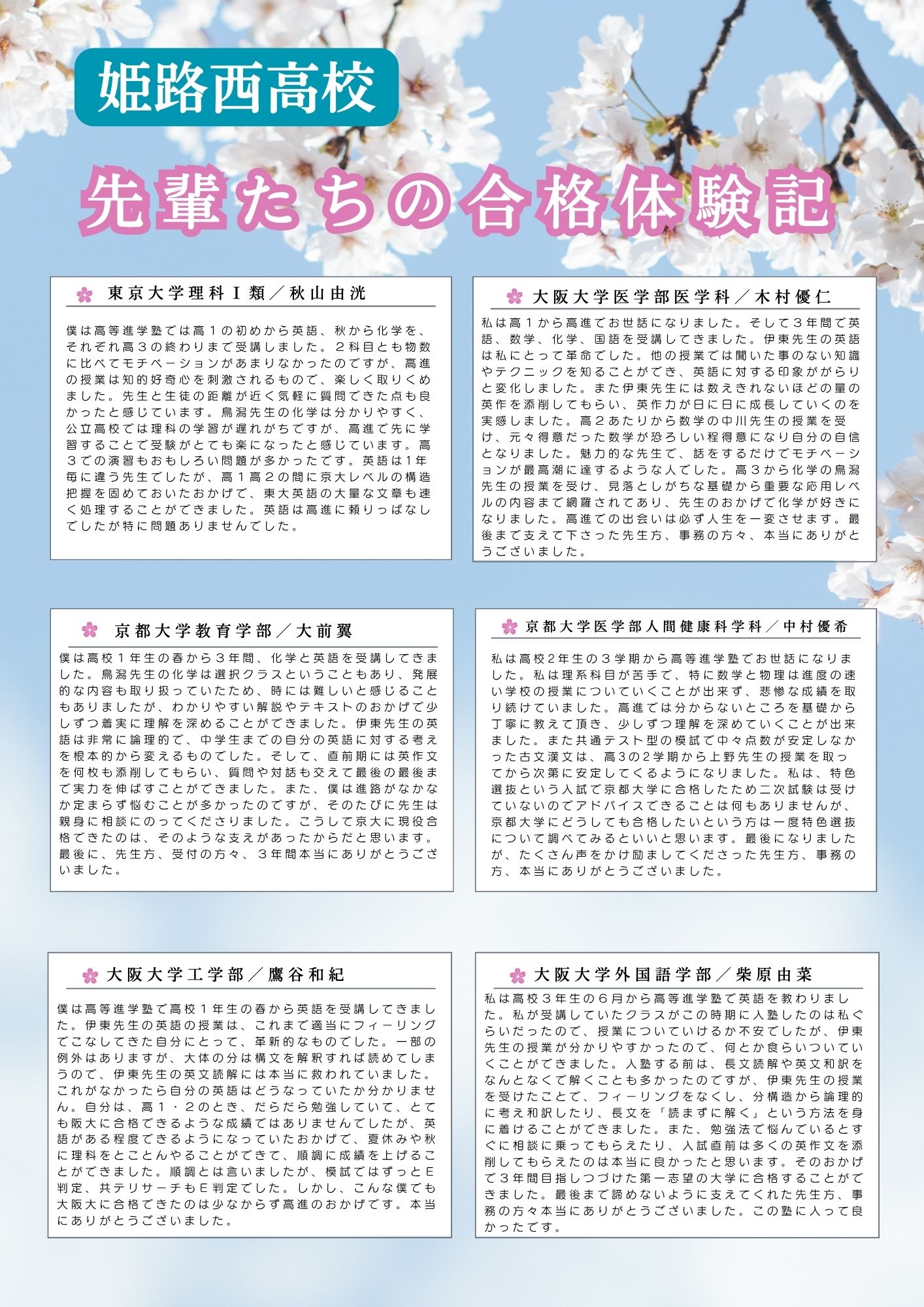 姫路西高校 卒業生の合格体験記1